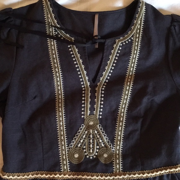 Linen Embroidered Art Deco Dress - Picture 2 of 8